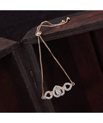 Rhodium Plated Cubic Zirconia Adjustable Bracelet Jewellery with Pull-Chain for Women & Girls  1