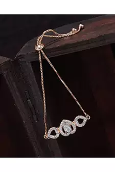 Rhodium Plated Cubic Zirconia Adjustable Bracelet Jewellery with Pull-Chain for Women & Girls 