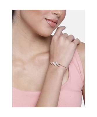 Rhodium Plated Cubic Zirconia Adjustable Bracelet Jewellery with Pull-Chain for Women & Girls  3