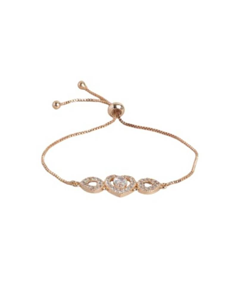 Rhodium Plated Cubic Zirconia Adjustable Bracelet Jewellery with Pull-Chain for Women & Girls 