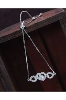 Silver Alloy Rhodium Plated American Diamond Heart Bracelet