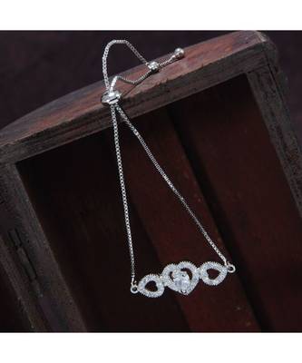 Silver Alloy Rhodium Plated American Diamond Heart Bracelet 1