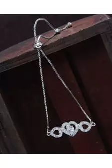 Silver Alloy Rhodium Plated American Diamond Heart Bracelet