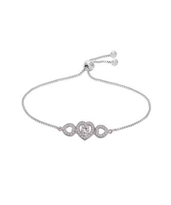 Silver Alloy Rhodium Plated American Diamond Heart Bracelet 2