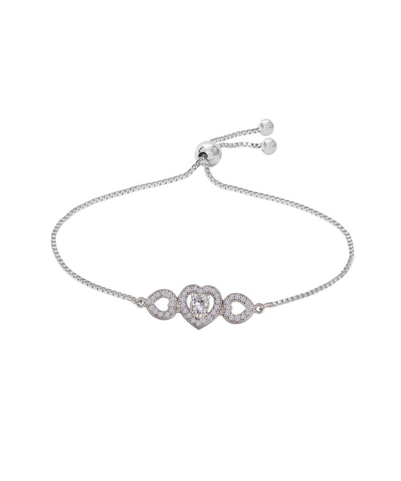 Silver Alloy Rhodium Plated American Diamond Heart Bracelet