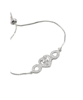 Silver Alloy Rhodium Plated American Diamond Heart Bracelet 3