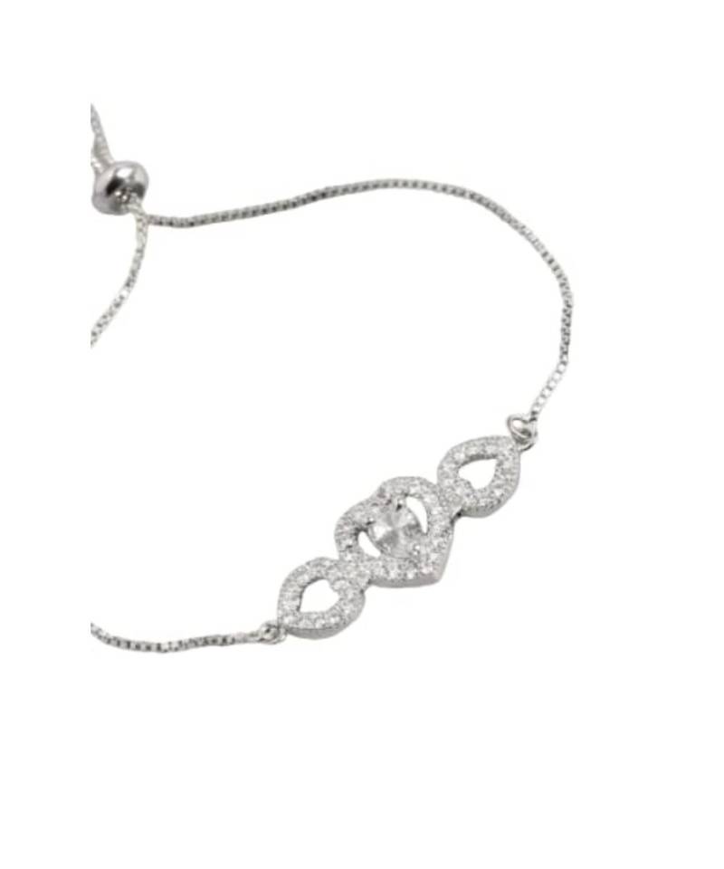 Silver Alloy Rhodium Plated American Diamond Heart Bracelet