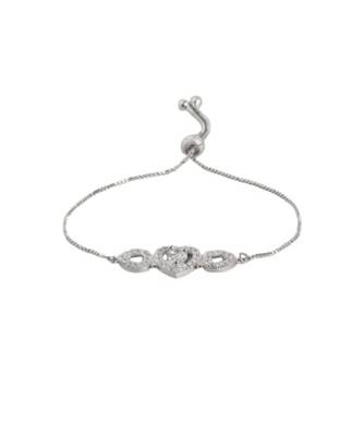 Silver Alloy Rhodium Plated American Diamond Heart Bracelet 4