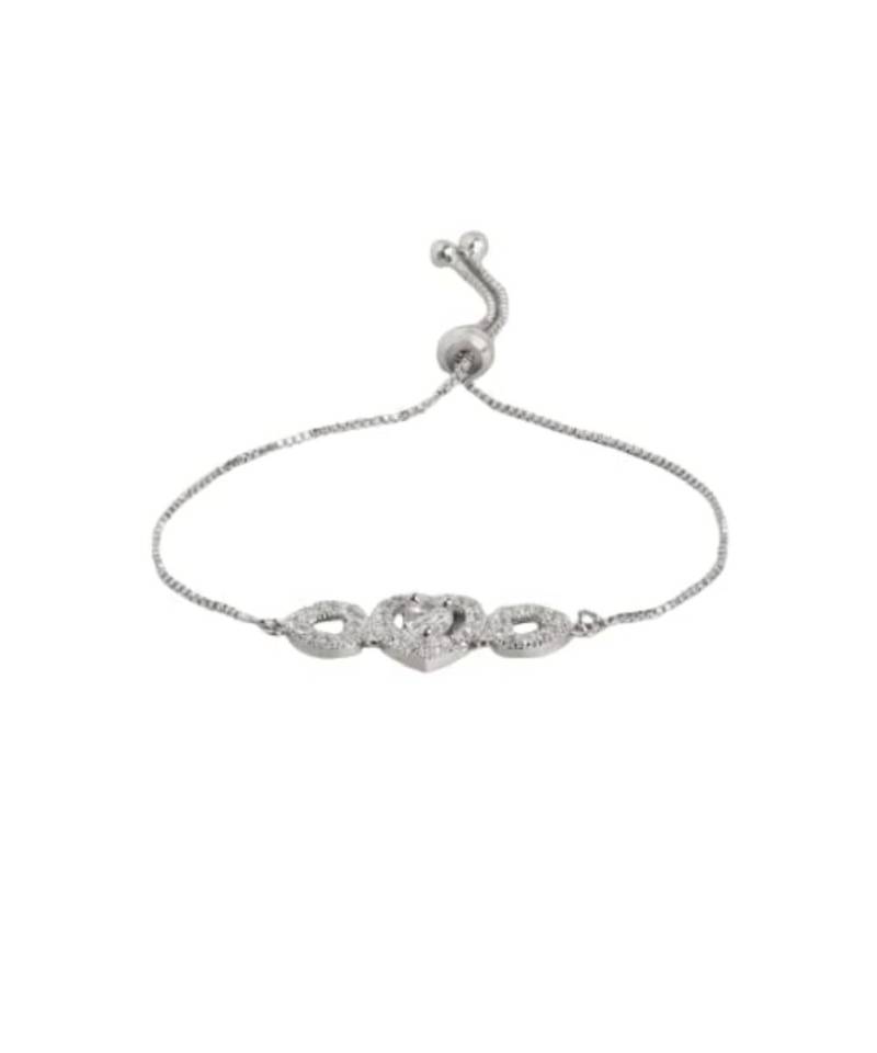 Silver Alloy Rhodium Plated American Diamond Heart Bracelet