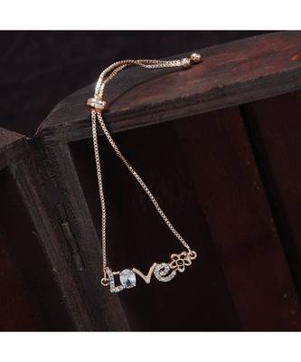 Rose Gold Plated Cubic Zirconia Adjustable Bracelet Jewellery with Pull-Chain for Women & Girls  1