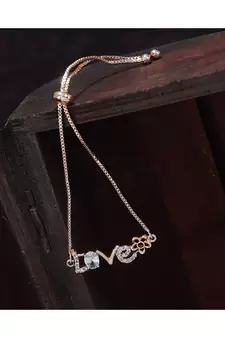 Rose Gold Plated Cubic Zirconia Adjustable Bracelet Jewellery with Pull-Chain for Women & Girls (ADB165RG)