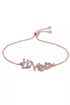 Rose Gold Plated Cubic Zirconia Adjustable Bracelet Jewellery with Pull-Chain for Women & Girls 