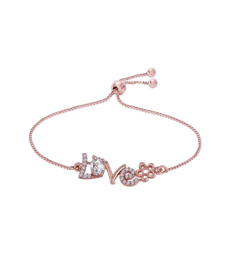 Rose Gold Plated Cubic Zirconia Adjustable Bracelet Jewellery with Pull-Chain for Women & Girls 