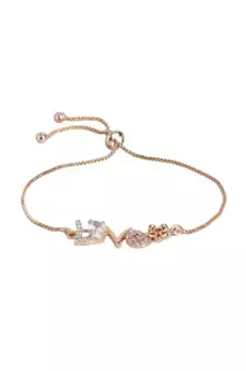 Rose Gold Plated Cubic Zirconia Adjustable Bracelet Jewellery with Pull-Chain for Women & Girls 