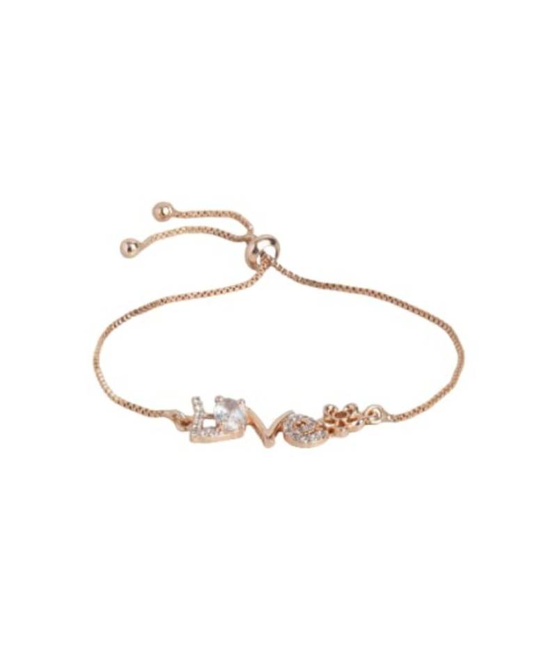 Rose Gold Plated Cubic Zirconia Adjustable Bracelet Jewellery with Pull-Chain for Women & Girls 