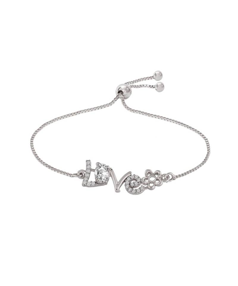 Rhodium Plated Cubic Zirconia Adjustable Bracelet Jewellery with Pull-Chain for Women & Girls 