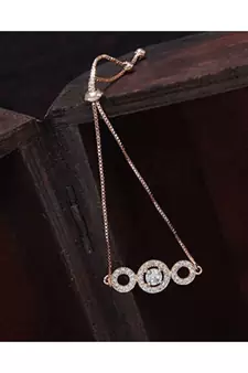 Rose Gold Plated Cubic Zirconia Adjustable Bracelet Jewellery with Pull-Chain for Women & Girls 