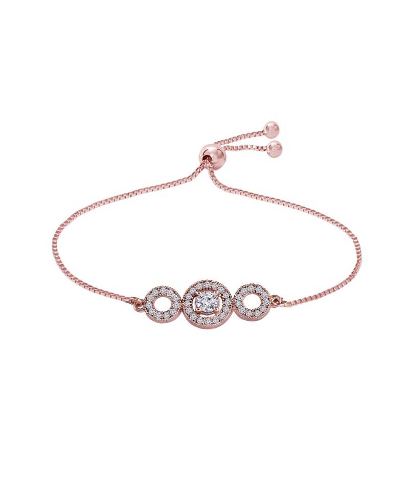 Rose Gold Plated Cubic Zirconia Adjustable Bracelet Jewellery with Pull-Chain for Women & Girls 