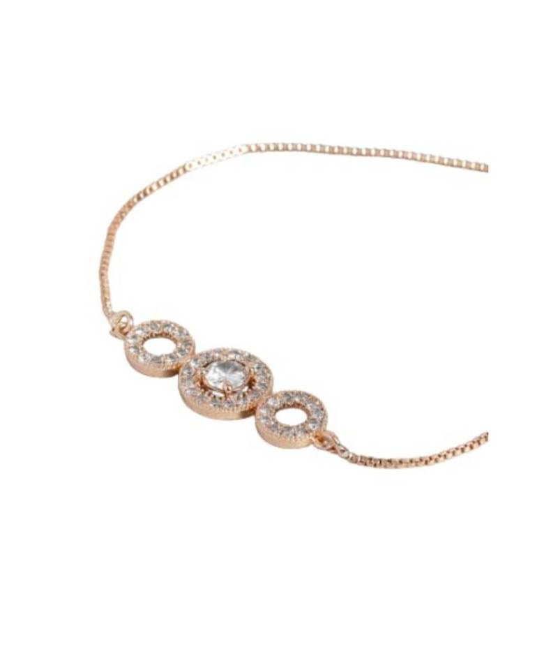 Rose Gold Plated Cubic Zirconia Adjustable Bracelet Jewellery with Pull-Chain for Women & Girls 