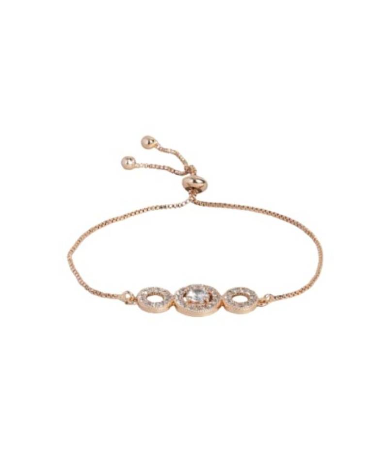 Rose Gold Plated Cubic Zirconia Adjustable Bracelet Jewellery with Pull-Chain for Women & Girls 