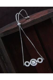 Rhodium Plated Cubic Zirconia Adjustable Bracelet Jewellery with Pull-Chain for Women & Girls (ADB166S)