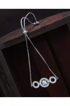 Rhodium Plated Cubic Zirconia Adjustable Bracelet Jewellery with Pull-Chain for Women & Girls (ADB166S)
