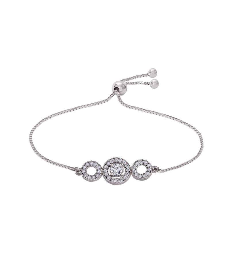 Rhodium Plated Cubic Zirconia Adjustable Bracelet Jewellery with Pull-Chain for Women & Girls 