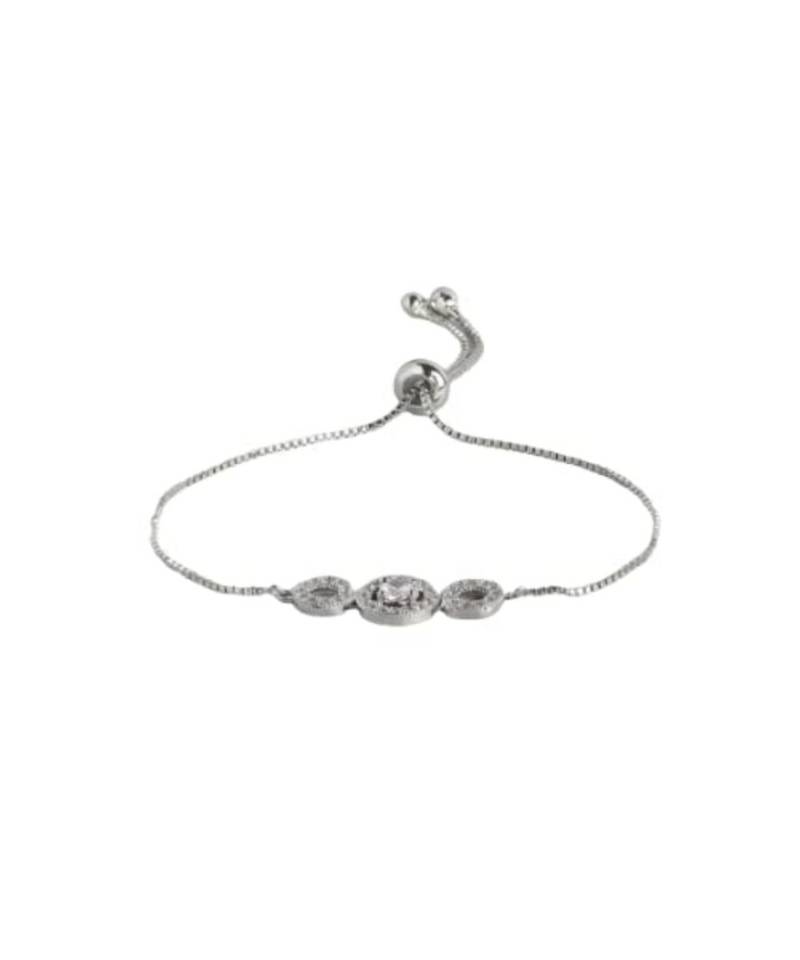 Rhodium Plated Cubic Zirconia Adjustable Bracelet Jewellery with Pull-Chain for Women & Girls 