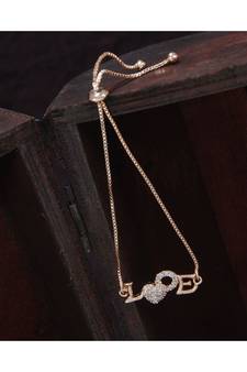 Rose Gold Plated Cubic Zirconia Adjustable Bracelet Jewellery with Pull-Chain for Women & Girls (ADB167RG)
