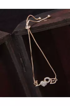 Rose Gold Plated Cubic Zirconia Adjustable Bracelet Jewellery with Pull-Chain for Women & Girls 
