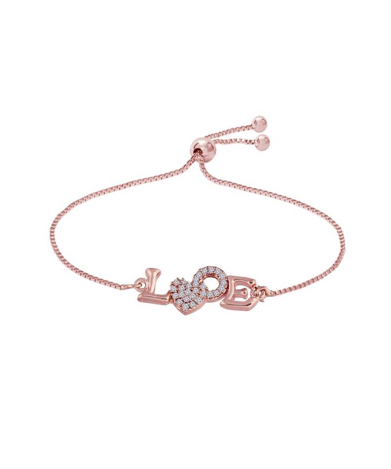 Rose Gold Plated Cubic Zirconia Adjustable Bracelet Jewellery with Pull-Chain for Women & Girls 