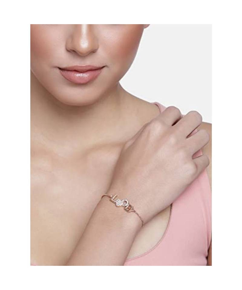 Rose Gold Plated Cubic Zirconia Adjustable Bracelet Jewellery with Pull-Chain for Women & Girls 