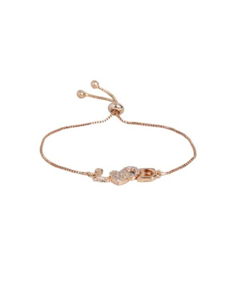 Rose Gold Plated Cubic Zirconia Adjustable Bracelet Jewellery with Pull-Chain for Women & Girls 