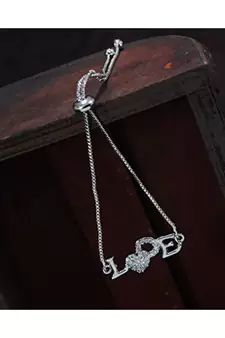 Rose Gold Plated Cubic Zirconia Adjustable Bracelet Jewellery with Pull-Chain for Women & Girls (ADB167S)