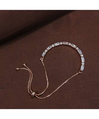 Rose Gold Plated Cubic Zirconia Adjustable Bracelet Jewellery with Pull-Chain for Women & Girls  1