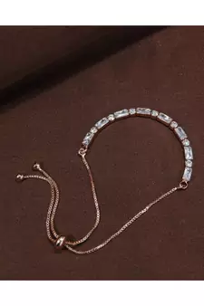 Rose Gold Plated Cubic Zirconia Adjustable Bracelet Jewellery with Pull-Chain for Women & Girls 