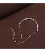 Rose Gold Plated Cubic Zirconia Adjustable Bracelet Jewellery with Pull-Chain for Women & Girls 
