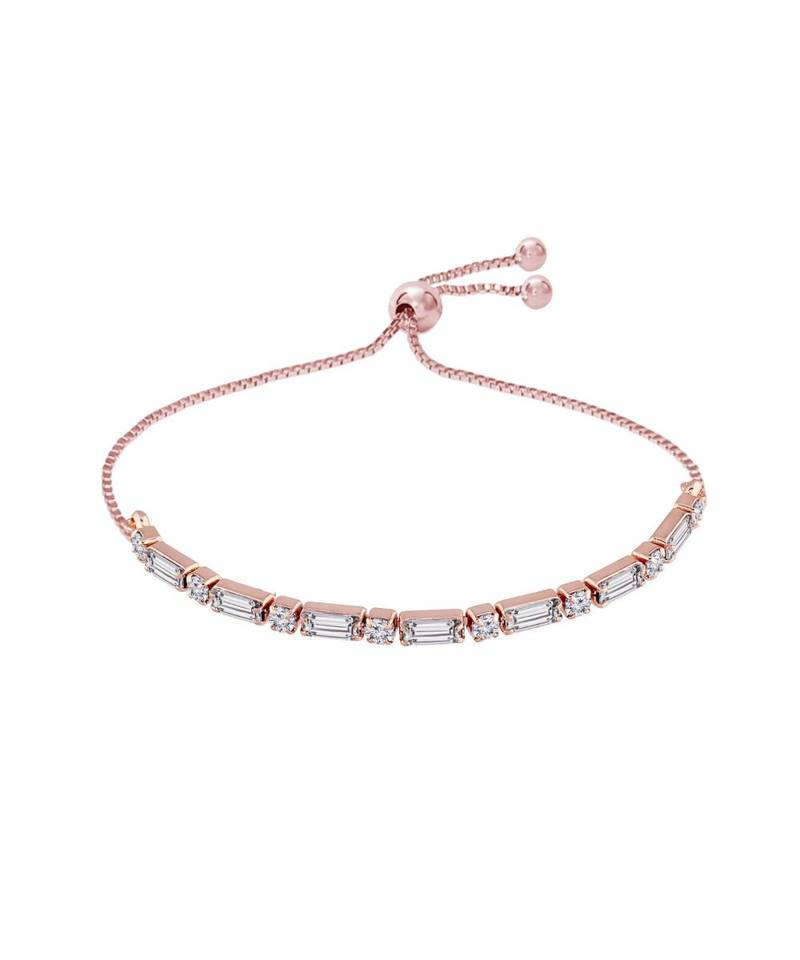 Rose Gold Plated Cubic Zirconia Adjustable Bracelet Jewellery with Pull-Chain for Women & Girls 
