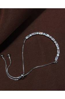 Rhodium Plated Cubic Zirconia Adjustable Bracelet Jewellery with Pull-Chain for Women & Girls (ADB168S)