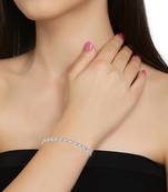 Rhodium Plated Cubic Zirconia Adjustable Bracelet Jewellery with Pull-Chain for Women & Girls (ADB169S)