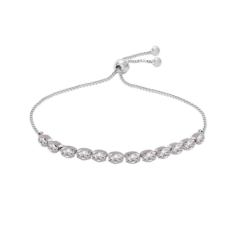 Rhodium Plated Cubic Zirconia Adjustable Bracelet Jewellery with Pull-Chain for Women & Girls (ADB169S)