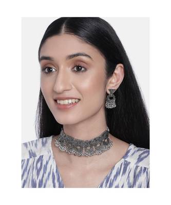 Oxidised German Silver Plated Afghani Choker Necklace Jewellery Set for Women  1