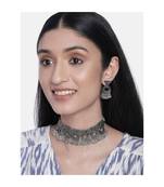 Oxidised German Silver Plated Afghani Choker Necklace Jewellery Set for Women 