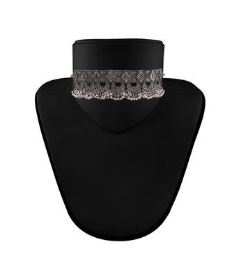 Oxidised German Silver Plated Afghani Choker Necklace Jewellery Set for Women  3