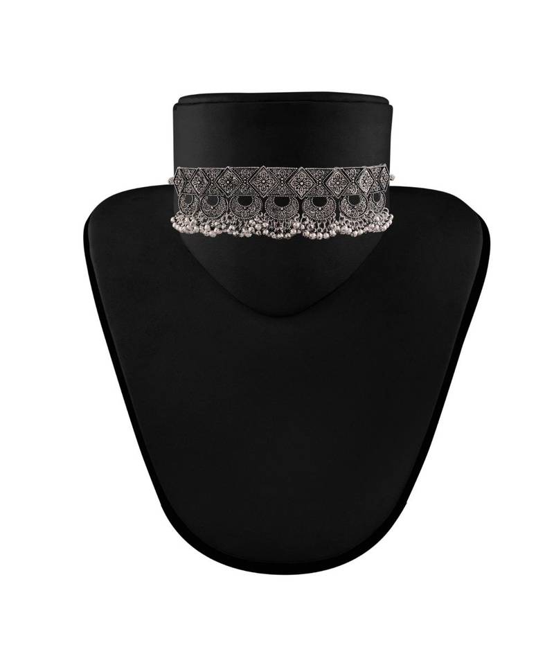 Oxidised German Silver Plated Afghani Choker Necklace Jewellery Set for Women 