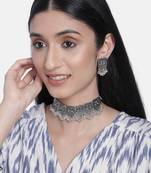 Oxidized German Silver Plated Afghani Choker Necklace Jewellery Set for Women (MC067)