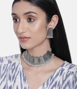 Oxidised German Silver Plated Afghani Choker Necklace Jewellery Set for Women 