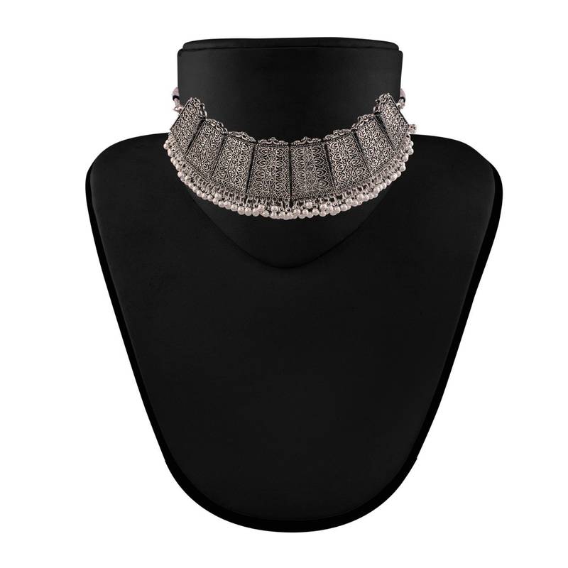 Oxidised German Silver Plated Afghani Choker Necklace Jewellery Set for Women 