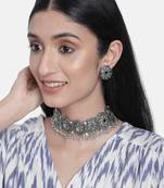 Oxidised German Silver Plated Afghani Choker Necklace Jewellery Set for Women (MC069)