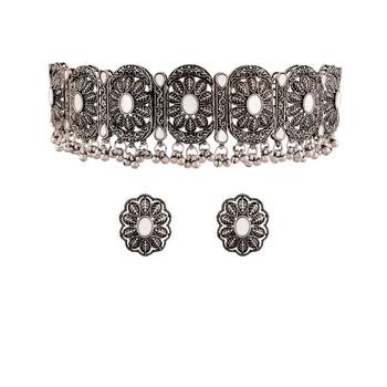 Oxidised German Silver Plated Afghani Choker Necklace Jewellery Set for Women (MC069) 2